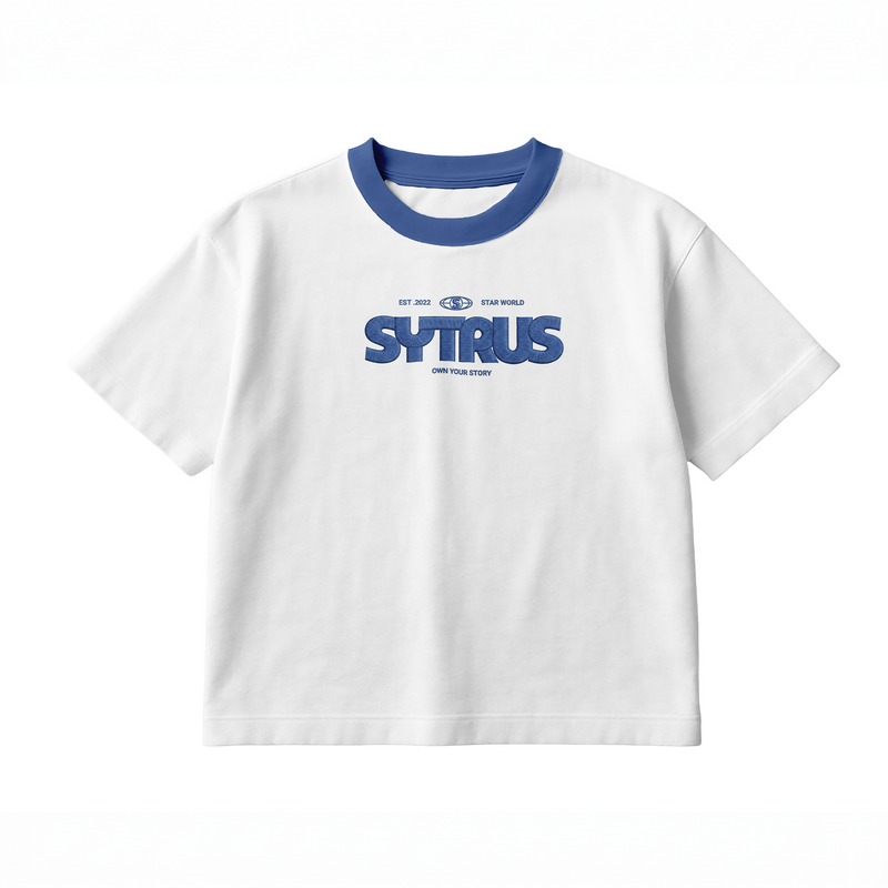 White T-Shirt with Blue Collar