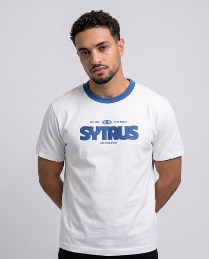 White T-Shirt with Blue Collar