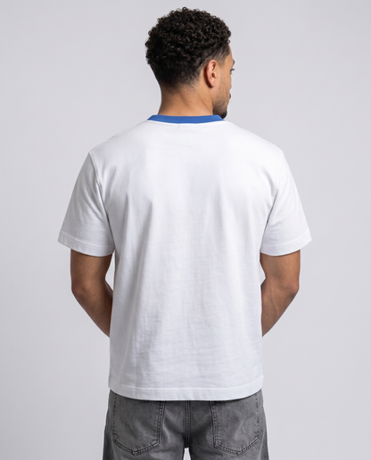 White T-Shirt with Blue Collar