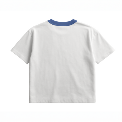White T-Shirt with Blue Collar