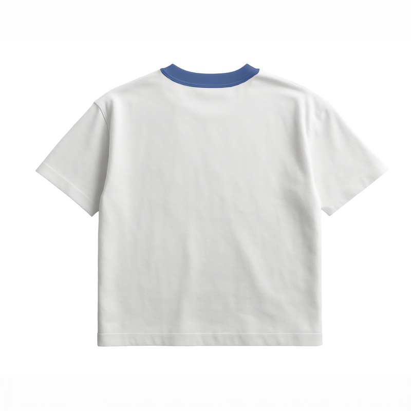 White T-Shirt with Blue Collar